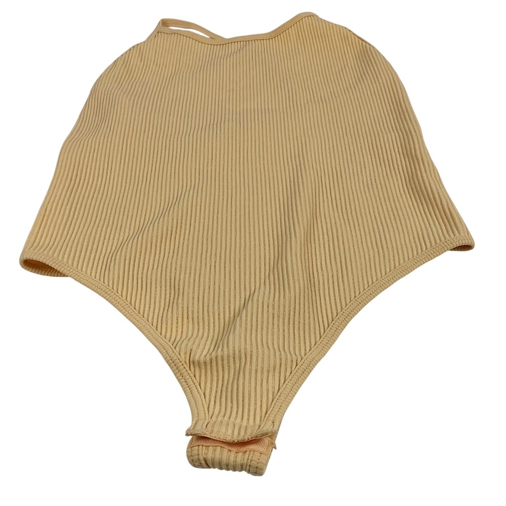 NWOT Mono B Ribbed Bodysuit Small Tan Sleeveless Cross Back Casual‎ Top - Picture 2 of 7